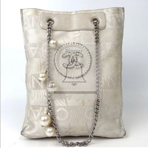 Chanel vintage katakana Jacquard pearl shoulderbag